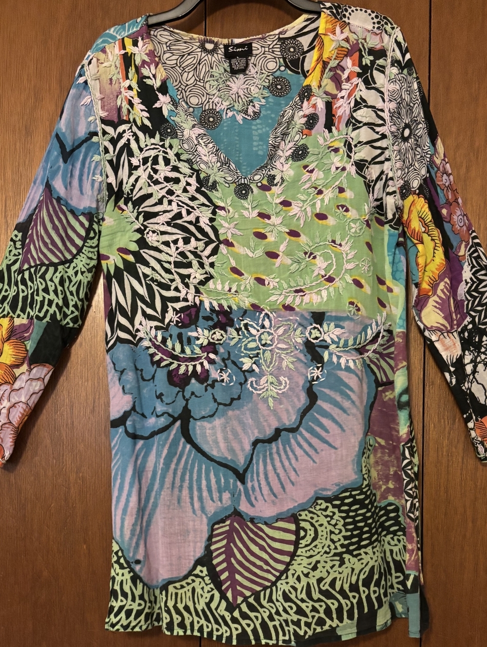Colorful Mixed-Print V-Neck Tunic